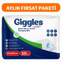 Giggles Bebek Bakım Örtüsü 60x60 Alt Açma Bezi  5 paket (50 adet)